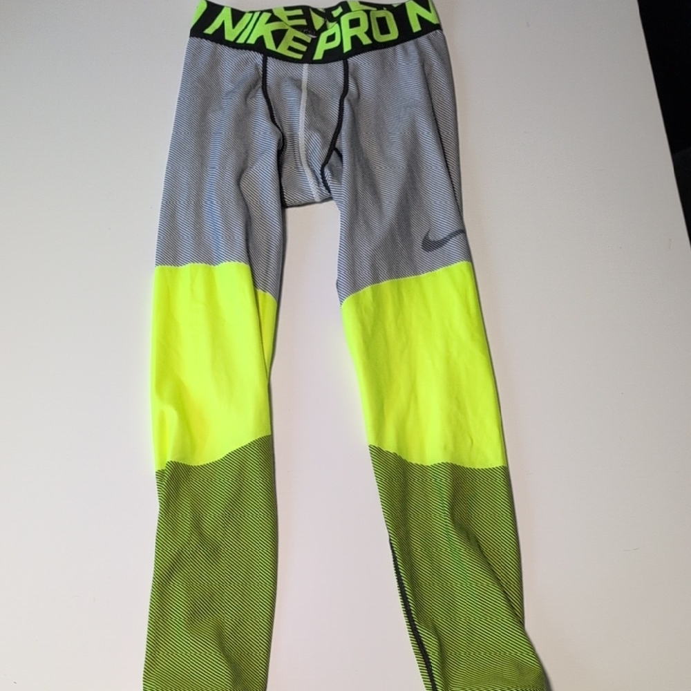 Nike Mens Pro Neon Yellow and Gray Leggings